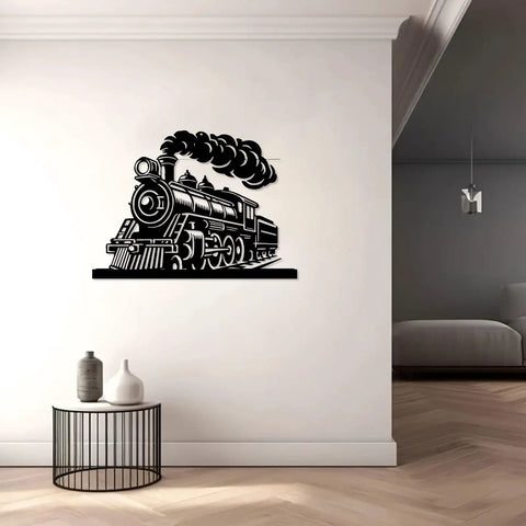 Industrial Style Steam Locomotive Metal Wall Art Black Iron Train Design Durable Modern Sculpture 20 Inch Wall Decor