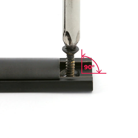 Installation detail of 4 Inch Surface Bolt Lock In Classic Bronze Finish, showing screw placement at 90-degree angle.