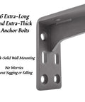 Close-up of Heavy Duty Hidden L Brackets For Wood Walls with 6 extra-long anchor bolts for secure wall mounting