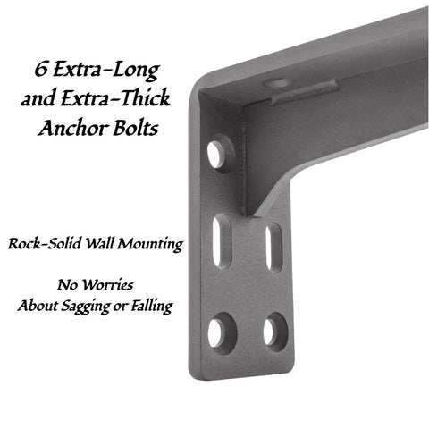 Close-up of Heavy Duty Hidden L Brackets For Wood Walls with 6 extra-long anchor bolts for secure wall mounting
