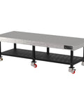 Tough As Nails Mobile Welding Fixture Table 120 X 48 X 36 Inches heavy duty steel workbench with laser cut grid and rolling storage shelf.