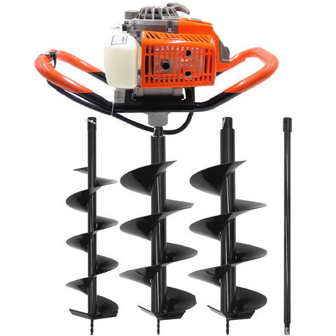 Heavy Duty 72cc 2-Stroke Gas Powered Post Hole Digger With 6 Inch And 8 Inch Auger Bits And Extension Rod Anti-Vibration Engine