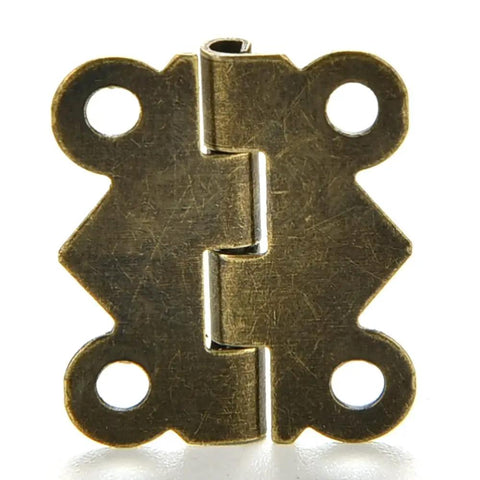 Close-up of brass 20x17mm mini hinge from 10 Pcs Mini Hinges For Dollhouse And Jewelry Box Projects Handy Wood Door And Drawer Hardware Set