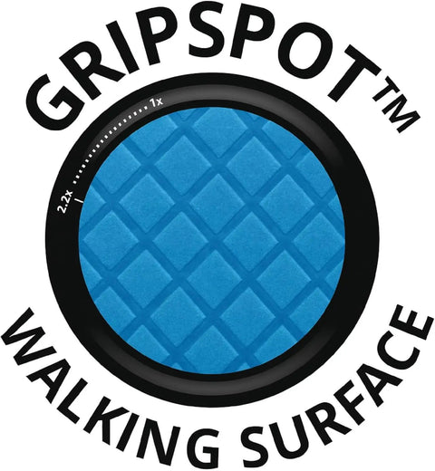 GripSpot™ walking surface featuring a blue textured pattern for enhanced traction and stability.