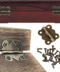 Sweet Antique Bronze Jewelry Box Hinges 12 Pack With Forty Eight Matching Screws, showing cast iron hinges and screws on wood.