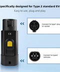 Image showing Type 1 To Type 2 EV Charging Adapter 32A 7KW SAE J1772 To IEC 62196 Converter with dual connector ports.