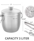 Ice Bucket With Lid And Strainer Set, Includes Scoop And Tongs, Double Wall Insulated Stainless Steel Keeps Ice Frozen Longer