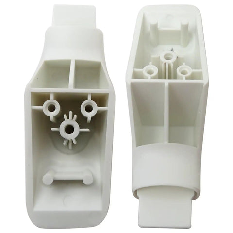 Upgrade Your White Appliance Door Handle End Caps 2-Pack For Ge Ranges. Fits Hotpoint Stoves And Replaces Ah256619 Plus Ea256619 In Premium White Color. Universal Oven Repair Kit For Both Left And Right Sides. white plastic end caps shown front and back