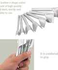 V Shaped Leather Punch Kit, 7 Piece Leather Craft Cutting Tools in solid steel with ergonomic grip visible