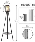 Diagram of Metal Solar Floor Lamp With Plant Stand Outdoor Waterproof Lantern Lights For Patio Deck Yard Garden Porch 1 Pack Black Weatherproof Outdoor Lighting With Sturdy Tripod Dope Durable, showing dimensions and tripod design.