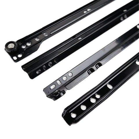 Powder Coated Kitchen Cabinet Drawer Slides 30mm Wide Beefed Up Roller Telescopic Rails For Smooth Glide Heavy Duty Self Locking Easy Install 1Pc Per Pack Gym And Furniture Hardware Factory Supply, close-up view of black rails