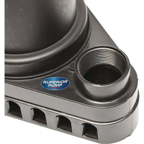 Close-up of 1/3 HP Thermoplastic Submersible Sump Pump With Vertical Float Switch, Delivers Up To 2,880 GPH, showing NPT discharge