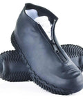Silicone Waterproof Shoe Covers With Zipper, Reusable Rain Overshoes For All Weather, Non Slip Tread, Size L Black