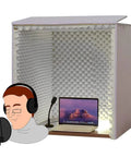 Portable Desktop Soundproof Booth With Three Sixty Degree Acoustic Foam Panels For Vocal Recording And Mic Isolation cuts echo and enhances vocals.