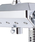 Close-up of HomeStock Modern Rain Shower System with Handheld Sprayer, Oversized Head, and Air Infusion Technology, Chrome Finish.