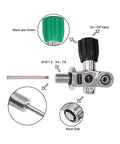 Diagram of Underwater Scuba Tank Valve With DIN Yoke Adapter Reducing Valve M18 showing components and black green knobs.