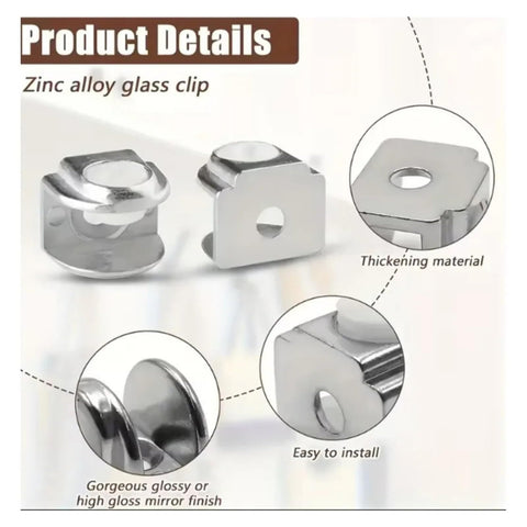 Heavy Duty Zinc Alloy Adjustable Glass Shelf Brackets For Shower Glass And Floating Shelves 30 Pack, close-up of zinc alloy clip