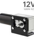 12V DC worm gear motor with mounting bracket and metal housing, front view