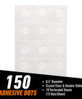 Clear Double Sided Adhesive Dots 0.5 Inch Diameter For Cards Scrapbooking Photos And Crafts 150 Pieces No Mess Instant Hold Photo Safe Crystal Clear Glue Dots For Paper Projects And Framing on perforated sheets