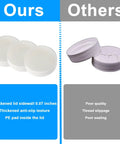 Comparison of Six Pack Of 53Mm Screw On Water Bottle Caps With Foam Lined Leak Free Seal For 5 Gallon Jugs and inferior lids.
