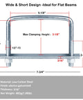 4 Pack 5 Inch Wide Square U Bolts Set With 1/2 Inch Thread, 5-1/8 Inch Long, Adjustable Clamping From 2 To 3-1/8 Inches, Electro Galvanized Steel Construction For Heavy Duty Auto Truck Trailer And DIY Projects, with dimensions and material information displayed.
