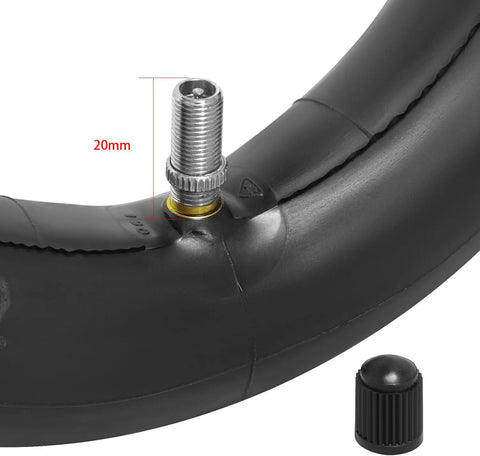 Two Pack 8.5 Inch Heavy Duty Scooter Inner Tubes With TR4A Straight Stem Valve, close-up of valve and cap, 20mm length