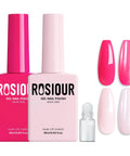 HEMA Free Gel Polish Kit Two Pack 18 Ml Light Pink And Hot Pink With Chrome Nail Powder for French Tip Manicure displayed