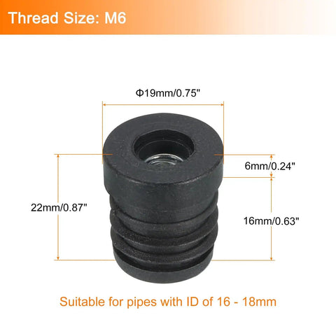 Black Plastic Round Tube Plugs With M6 Thread, Fits 19mm (0.75 Inch) OD Tubes, 10 Pack, Furniture Leg Plugs And Tube Inserts For Chair Casters, DIY Projects, Durable, Secure Fit