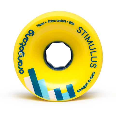 Close-up of Stimulus 70mm 86A Freeride Longboard Wheels Yellow Set of 4 Built for Sick Freestyle Tricks Dancing and Cruising