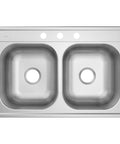 Top view of 33 Inch 20 Gauge Double Bowl Stainless Steel Kitchen Sink With QuickMount Drop In Design For Quiet Operation And Easy Fit