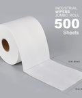 Top Notch Heavy Duty Industrial Shop Towels Multipurpose Cleanroom Wipes 500 Count white jumbo roll, cellulose polyester blend, 12x10 inches.