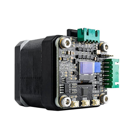 MKS SERVO42C closed-loop stepper motor driver board with green terminal blocks and blue display