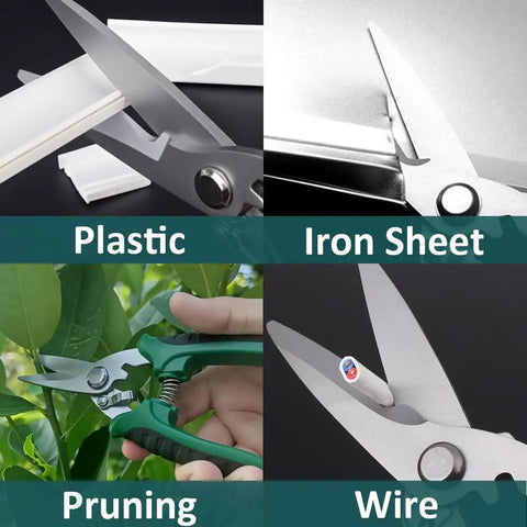 Tough As Nails Heavy Duty Tin Snips And Industrial Scissors With Serrated Stainless Blade cutting plastic, iron sheet, wire, and pruning.