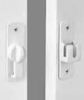 Dead Simple Matte White Gate Lock For Aluminum Barn Doors seamless latch view with mounting hardware on a white door.
