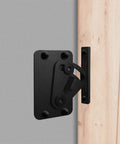 No Sweat Black Carbon Steel Sliding Barn Door Latch Lock With Slick Powder Coated Finish For Smooth Pocket And Rugged Garage Security Installation mounted on door