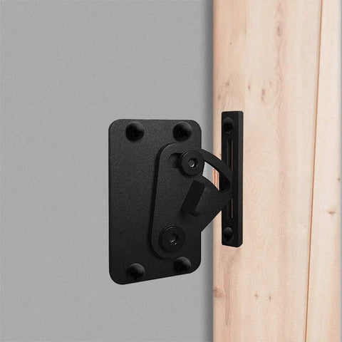 No Sweat Black Carbon Steel Sliding Barn Door Latch Lock With Slick Powder Coated Finish For Smooth Pocket And Rugged Garage Security Installation mounted on door