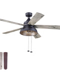 Brightondale 52 Inch Industrial Style Indoor Outdoor LED Ceiling Fan With Light, showing dual finish blades and pull chain