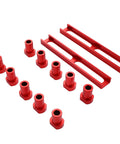 Three Quarter Inch Aluminum Bench Dog Set For 19mm MFT Table Holes With Non Slip Pad And Positioning Block, red color.