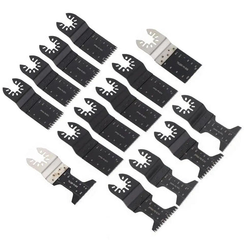 Oscillating Multi Tool Saw Blade Set 14 Pcs Durable Precision Cutting Blades For Wood Metal And Diy Projects displayed on white background.