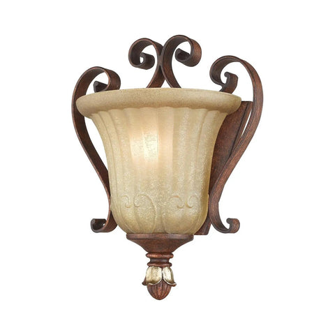 Villa Verona Bronze ADA Wall Sconce with Rustic Art Glass and Aged Gold Leaf Accents, traditional design, hallway fixture