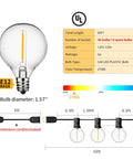 50Ft Outdoor String Lights With 48 Dimmable G40 LED Bulbs Shatterproof UL Listed Waterproof Globe Lights diagram and specs