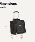 Amazon Basics underseat carry-on luggage, black 14-inch rolling bag with handle, front view.