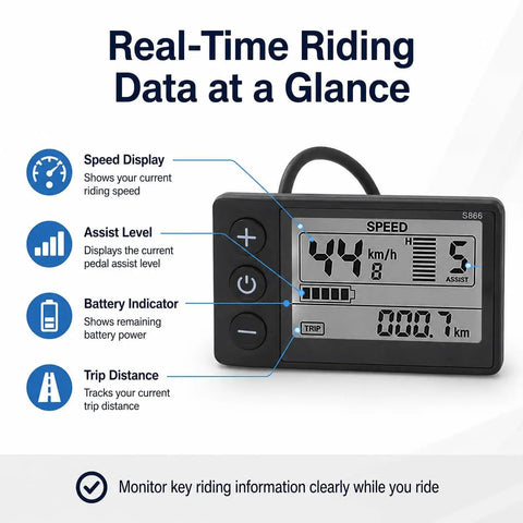 Electric Bike LCD Display Panel For 22.2 Mm Handlebars With Waterproof Plug, Meter For 24V 36V 48V E Bikes, S866 Compatible Digital Display Screen, Fits Road, Mountain, And Commuter Ebikes, Stable Mounting For City Streets