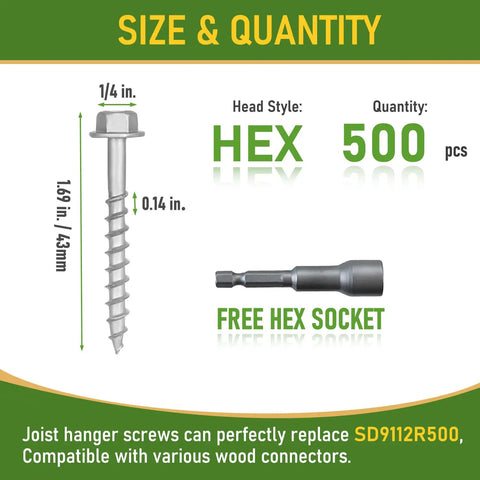 Five Hundred Connector Screws Nine By One And A Half Inches Beefy Heavy Duty Joist Hanger Screws For Decking And Framing With Hex Drive