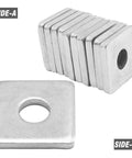 20 Piece Carbon Steel Square Shims For One And Five Eighth Inch Strut Channel And One Half Inch Bolted Joints Built Tough Heavy Duty Construction And Repair Shim Set For Even Load Distribution And Stable Connections, showing stacked shims with central holes from side A and B view.