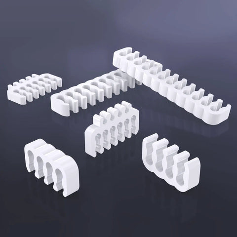 24 Pack PSU Wire Management Clips Kit For ATX Power Cables, white U-shaped cable organizers on dark background