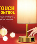 Touch Control Bedside Lamp With USB Port For Bedroom Wood Nightstand Light 3 Way Dimmable Desk Table Lamp with pleated shade