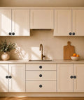 Sharp Matte Black Bifold Closet Knobs With Matching Decorative Backplates And Drawer Pulls For Kitchen Cabinets on cabinetry.