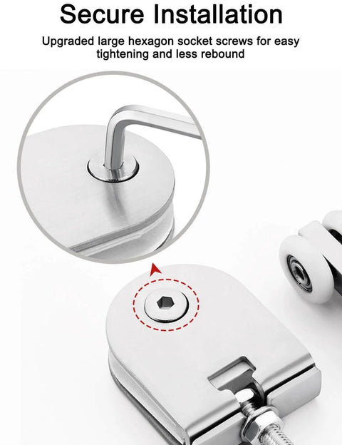 Close-up of Ultra Quiet Roller Sliding Glass Door Track Kit with hexagon socket screws for secure installation.