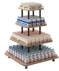 Heavy Duty 4 Tier Square Steel Storage Rack Multipurpose Industrial Display Shelf For Kitchen Warehouse Garage Pantry Organization Versatile Space Saving Unit Built Tough For Daily Heavy Lifting with packaged goods.